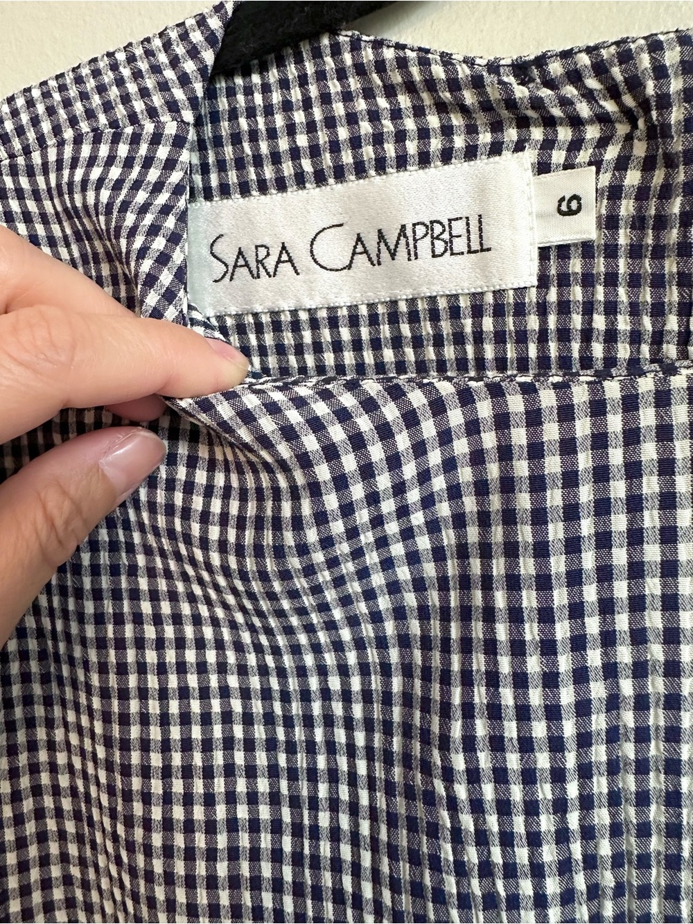 Sara Campbell Gingham Buffalo Navy Plaid Faux Wrap Dress